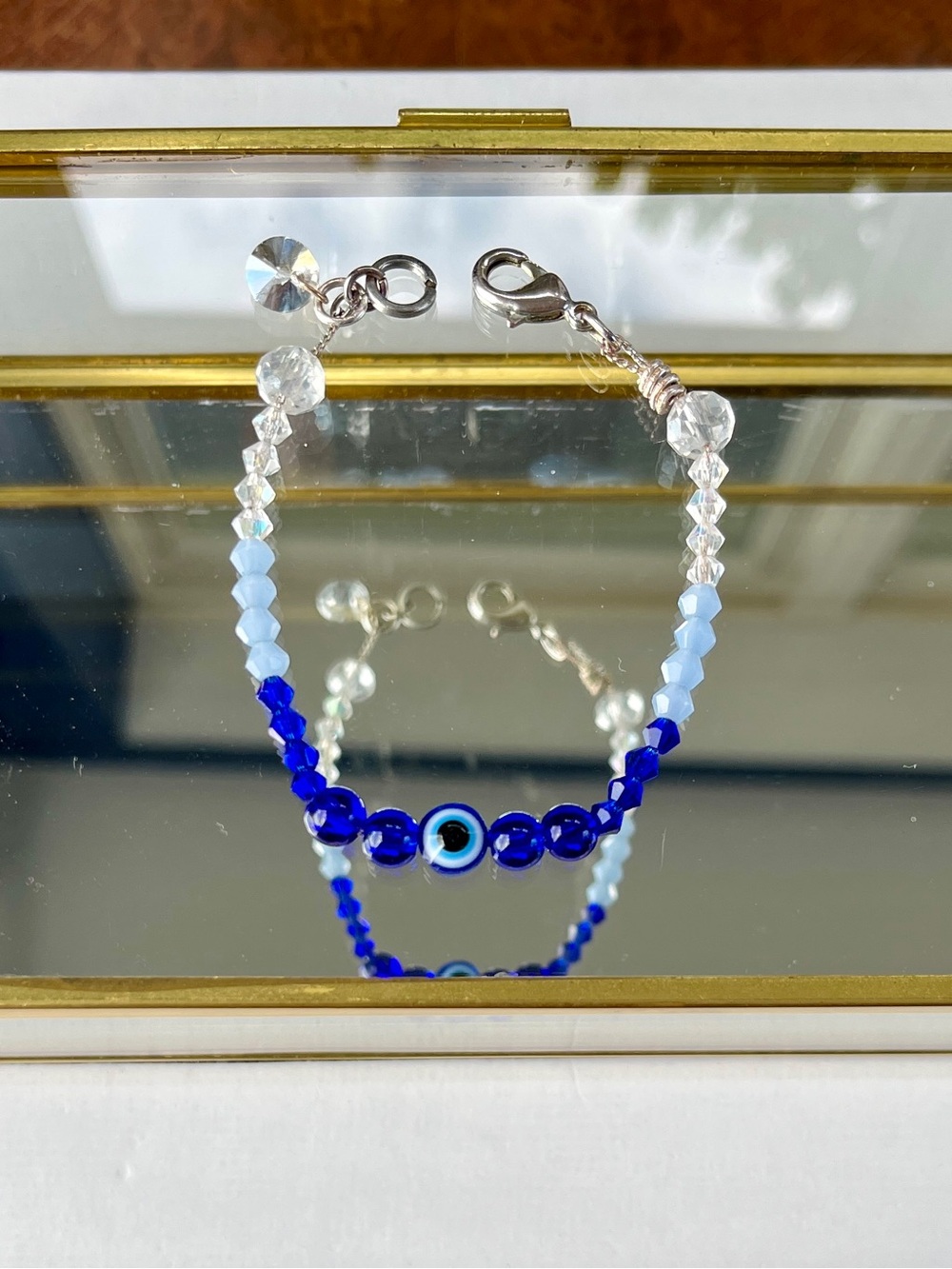 🧿 Blue “Evil Eye” Bracelet - Glass Beads, Swarovski Crystals & Silver-Tone Metal